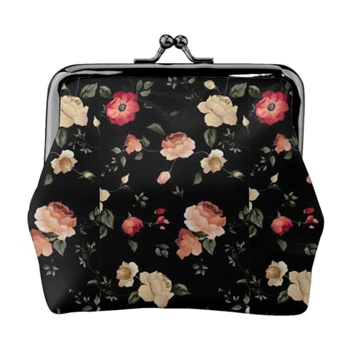 Herbst Schöne Blumendruck Damen Mikrofaser Leder Kiss Lock Münzbörse Mini Geldbörse für Karten und Lippenstift von LJABCVNN