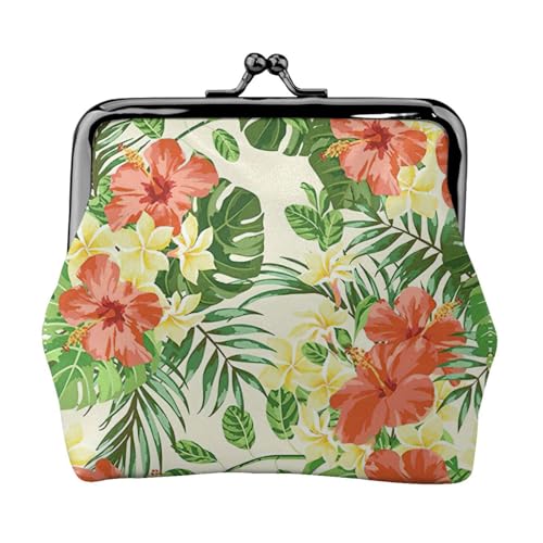 Hojas Tropicales Y Flores Print Damen Mikrofaser Leder Kiss Lock Coin Purse Mini Wallet für Karten und Lippenstift von LJABCVNN