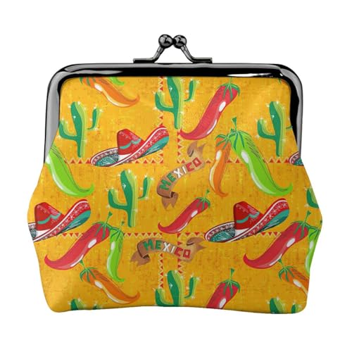 Kaktus Hut und Chili Pepper Print Damen Mikrofaser Leder Kiss Lock Münzbörse Mini Geldbörse für Karten und Lippenstift von LJABCVNN