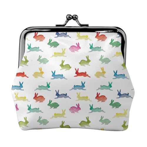 Kaninchen in verschiedenen Posen Springen Laufen Druck Damen Mikrofaser Leder Kiss Lock Münzbörse Mini Geldbörse für Karten und Lippenstift von LJABCVNN