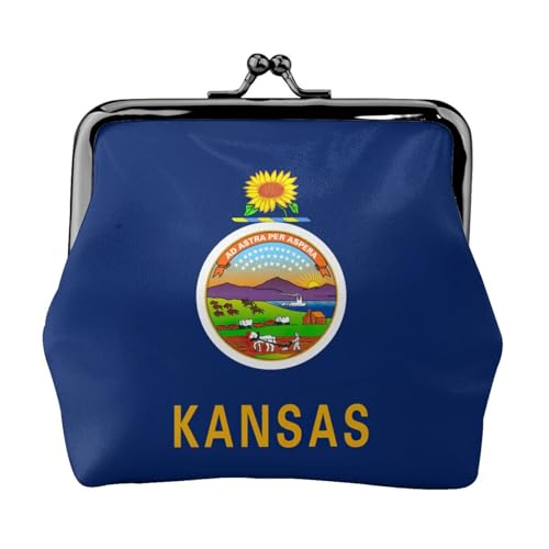 Kansas Staatsflagge Druck Damen Mikrofaser Leder Kiss Lock Münzbörse Mini Geldbörse für Karten und Lippenstift von LJABCVNN