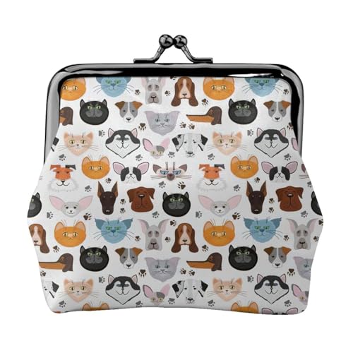 Katzen- und Hundegesichter Bulldogge Beagle Labrador Print Damen Mikrofaser Leder Kiss Lock Münzbörse Mini Geldbörse für Karten und Lippenstift von LJABCVNN