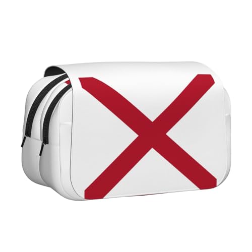 LJABCVNN Alabama Stifteetui mit Staatsflaggen-Druck, doppeltes Klappetui, 2-lagiges Federmäppchen mit Reißverschlusstaschen, für Jungen und Mädchen von LJABCVNN