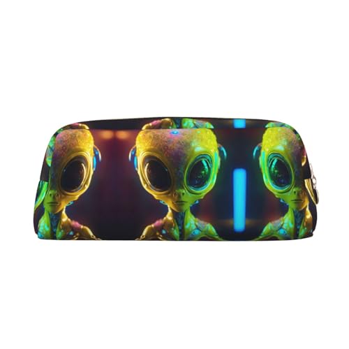 LJABCVNN Alien Planet Print Ledertasche mit Reißverschluss, Aufbewahrungstasche, Make-up-Organizer für Büro und den täglichen Gebrauch, gold, Einheitsgröße, Koffer von LJABCVNN