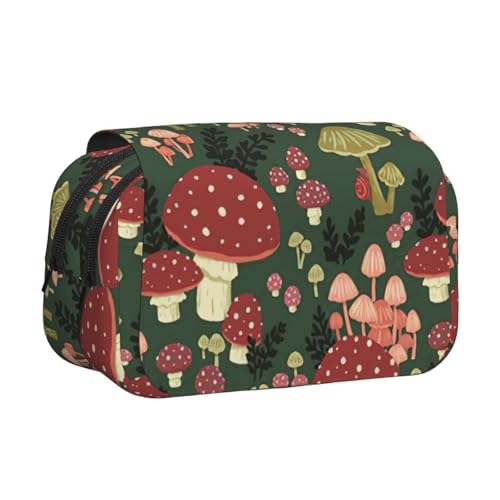 LJABCVNN Bright Mushrooms Federmäppchen mit Kunstdruck, doppeltes Klappetui, 2-lagiges Federmäppchen mit Reißverschlusstaschen, für Jungen und Mädchen von LJABCVNN