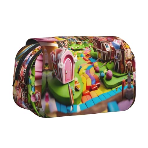 LJABCVNN Candy Land Druck-Doppel-Klapp-Federmäppchen, 2-lagiges Federmäppchen mit Reißverschlusstaschen, für Jungen und Mädchen von LJABCVNN