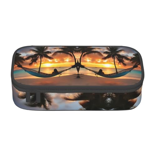 LJABCVNN Coconut Beach Sunset Hammock Print Multi-Functional Pencil Case, Stationery Organizer Box for Men and Women von LJABCVNN