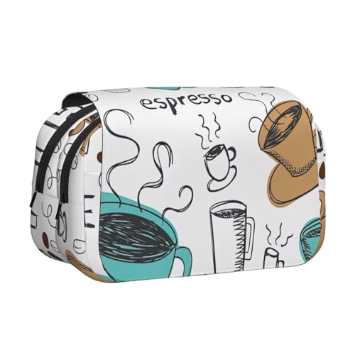 LJABCVNN Delicious Coffee Print Doppel-Klapp-Federmäppchen, 2-lagiges Federmäppchen mit Reißverschlusstaschen, für Jungen und Mädchen von LJABCVNN