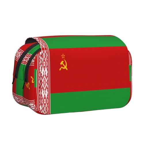 LJABCVNN Doppel-Klapp-Federmäppchen, Motiv: Flagge von Belarus, 2-lagiges Federmäppchen mit Reißverschlusstaschen, für Jungen und Mädchen von LJABCVNN