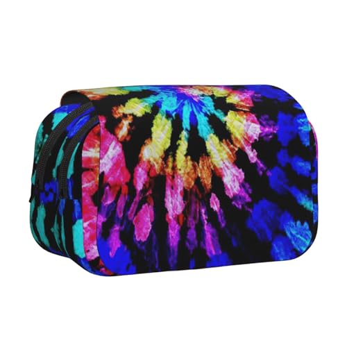 LJABCVNN Doppel-Klapp-Federmäppchen mit Batikdruck, 2-lagiges Federmäppchen mit Reißverschlusstaschen, für Jungen und Mädchen von LJABCVNN