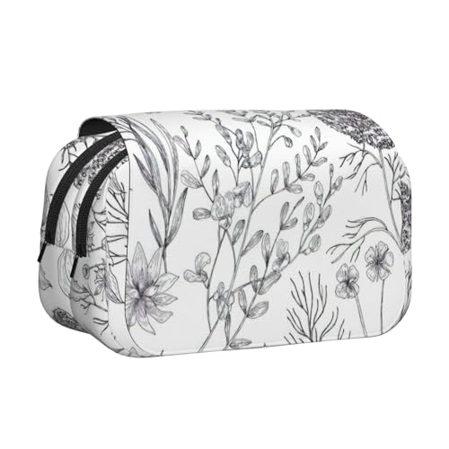 LJABCVNN Doppel-Klapp-Federmäppchen mit Blumenkräutern und Kräuterpflanzen, 2-lagiges Federmäppchen mit Reißverschlusstaschen, für Jungen und Mädchen von LJABCVNN