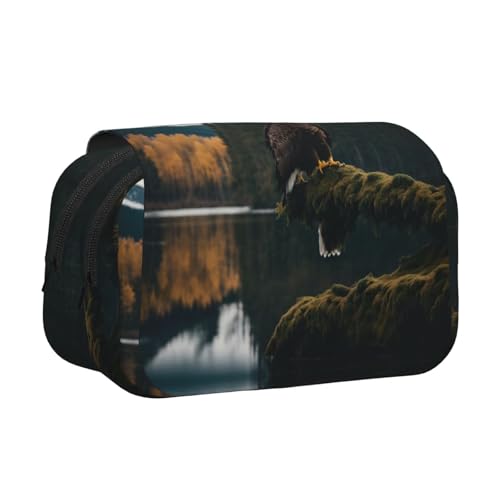 LJABCVNN Doppel-Klapp-Federmäppchen mit Flying Adler, 2-lagiges Federmäppchen mit Reißverschlusstaschen, für Jungen und Mädchen von LJABCVNN