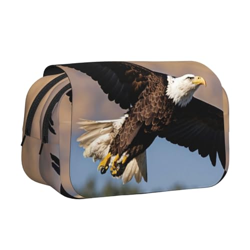 LJABCVNN Doppel-Klapp-Federmäppchen mit Flying Adler, 2-lagiges Federmäppchen mit Reißverschlusstaschen, für Jungen und Mädchen von LJABCVNN