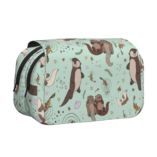 LJABCVNN Doppel-Klapp-Federmäppchen mit Otter-Aufdruck, 2-lagiges Federmäppchen mit Reißverschlusstaschen, für Jungen und Mädchen von LJABCVNN