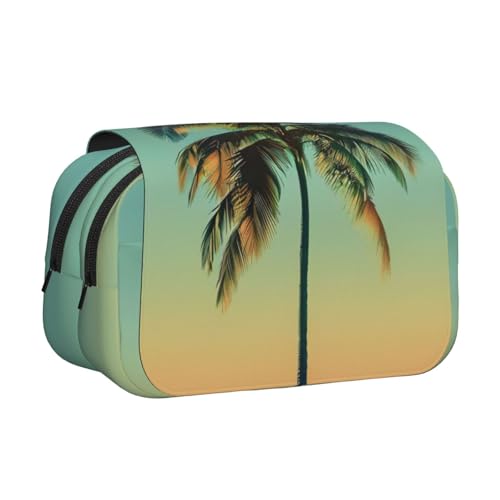 LJABCVNN Doppel-Klapp-Federmäppchen mit Palmenaufdruck, 2-lagiges Federmäppchen mit Reißverschlusstaschen, für Jungen und Mädchen von LJABCVNN
