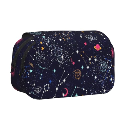 LJABCVNN Doppel-Klapp-Federmäppchen mit Sternbild, 2-lagiges Federmäppchen mit Reißverschlusstaschen, für Jungen und Mädchen von LJABCVNN