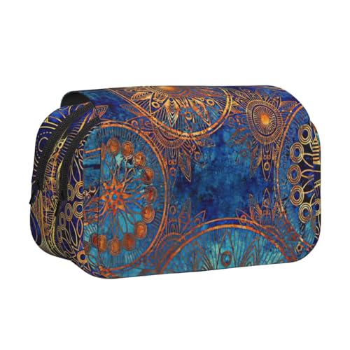 LJABCVNN Doppel-Klapp-Federmäppchen mit Sternenhimmel, Mandala-Druck, 2-lagiges Federmäppchen mit Reißverschlusstaschen, für Jungen und Mädchen von LJABCVNN