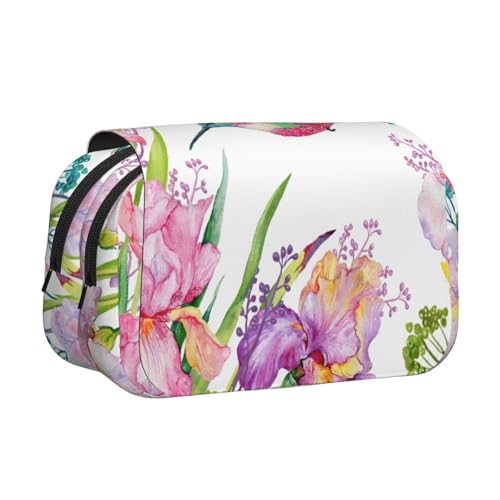 LJABCVNN Doppel-Klapp-Federmäppchen mit Vogel- und Blumendruck, 2-lagiges Federmäppchen mit Reißverschlusstaschen, für Jungen und Mädchen von LJABCVNN