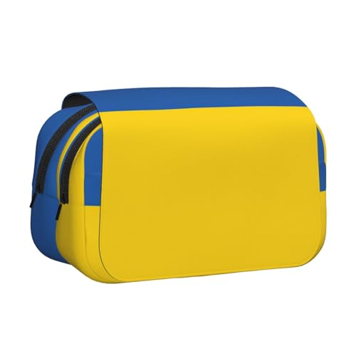 LJABCVNN Federmäppchen, Motiv: Flagge der Ukraine, doppeltes Klappetui, 2-lagiges Federmäppchen mit Reißverschlusstaschen, für Jungen und Mädchen von LJABCVNN