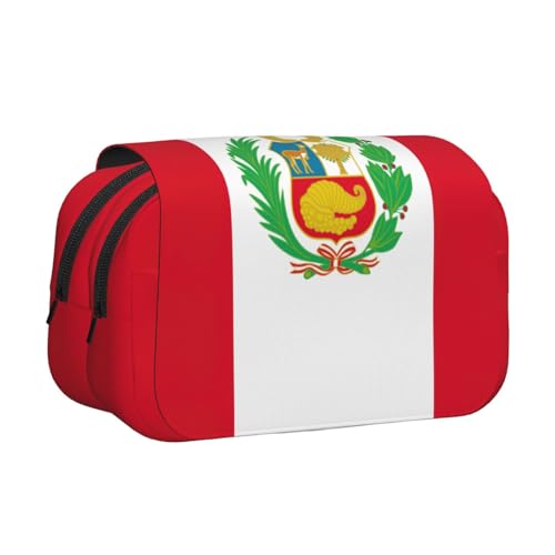 LJABCVNN Federmäppchen, Motiv: Flagge von Peru, doppeltes Klappetui, 2-lagiges Federmäppchen mit Reißverschlusstaschen, für Jungen und Mädchen von LJABCVNN
