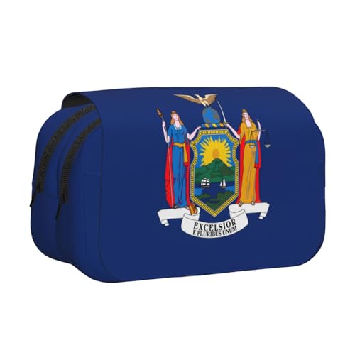 LJABCVNN Federmäppchen, Motiv: New Yorker Flagge, doppeltes Klappetui, 2-lagiges Federmäppchen mit Reißverschlusstaschen, für Jungen und Mädchen von LJABCVNN