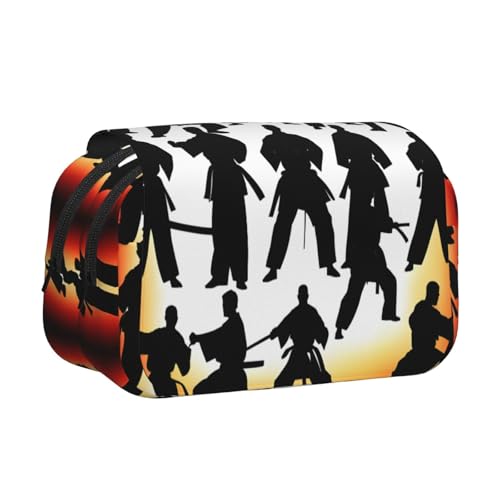 LJABCVNN Federmäppchen, Motiv: Silhouetten von Martial Print, doppeltes Klappetui, 2-lagiges Federmäppchen mit Reißverschlusstaschen, für Jungen und Mädchen von LJABCVNN