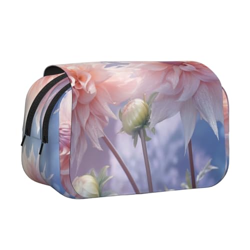 LJABCVNN Federmäppchen mit 3 bunten Blumen, 1 Druck, doppeltes Klappetui, 2-lagiges Federmäppchen mit Reißverschlussfächern für Jungen und Mädchen von LJABCVNN