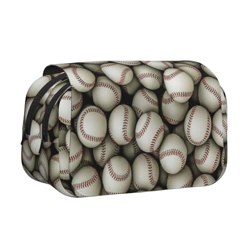 LJABCVNN Federmäppchen mit Baseball-Druck, doppeltes Klappetui, 2-lagiges Federmäppchen mit Reißverschlusstaschen, für Jungen und Mädchen von LJABCVNN