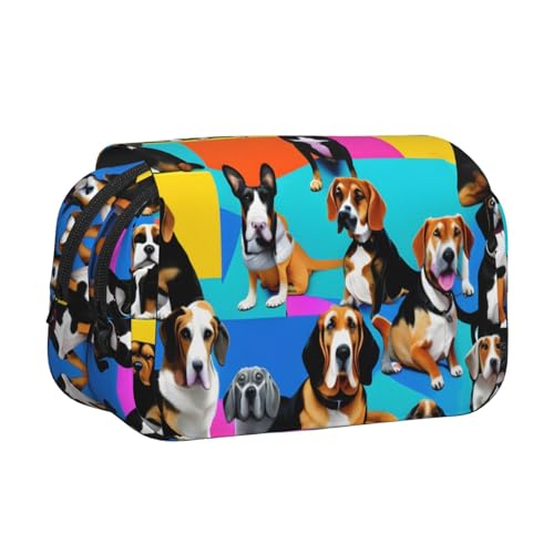 LJABCVNN Federmäppchen mit Beagle-Muster, doppeltes Klappetui, 2-lagiges Federmäppchen mit Reißverschlusstaschen, für Jungen und Mädchen von LJABCVNN