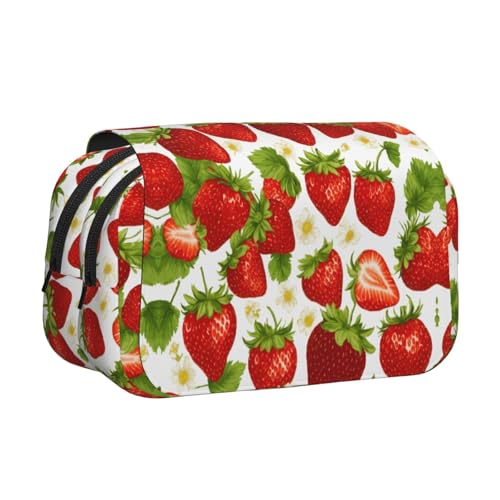 LJABCVNN Federmäppchen mit Erdbeermotiv, doppeltes Klappetui, 2-lagiges Federmäppchen mit Reißverschlusstaschen, für Jungen und Mädchen von LJABCVNN
