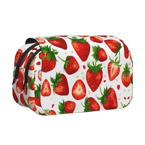 LJABCVNN Federmäppchen mit Erdbeermotiv, doppeltes Klappetui, 2-lagiges Federmäppchen mit Reißverschlusstaschen, für Jungen und Mädchen von LJABCVNN