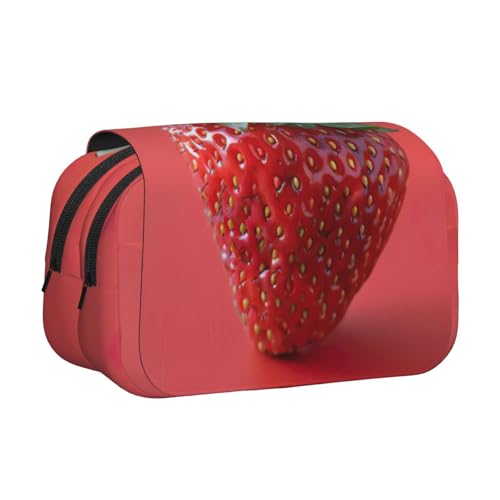 LJABCVNN Federmäppchen mit Erdbeermotiv, doppeltes Klappetui, 2-lagiges Federmäppchen mit Reißverschlusstaschen, für Jungen und Mädchen von LJABCVNN