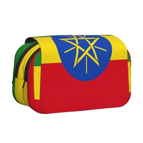 LJABCVNN Federmäppchen mit Flagge von Äthiopien, doppeltes Klappetui, 2-lagiges Federmäppchen mit Reißverschlusstaschen, für Jungen und Mädchen von LJABCVNN