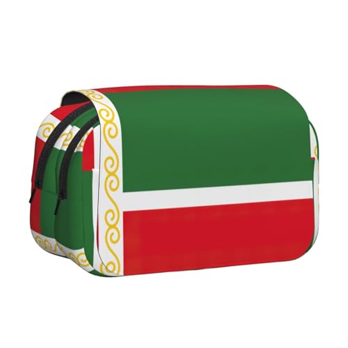 LJABCVNN Federmäppchen mit Flaggenmotiv der Tschetschenischen Republik, doppeltes Klappetui, 2-lagiges Federmäppchen mit Reißverschlusstaschen, für Jungen und Mädchen von LJABCVNN