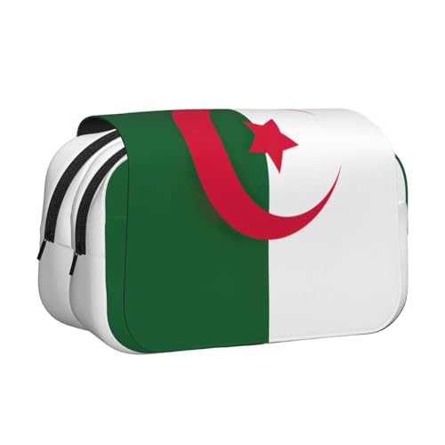 LJABCVNN Federmäppchen mit Flaggenmotiv von Algerien, doppeltes Klappetui, 2-lagiges Federmäppchen mit Reißverschlusstaschen, für Jungen und Mädchen von LJABCVNN