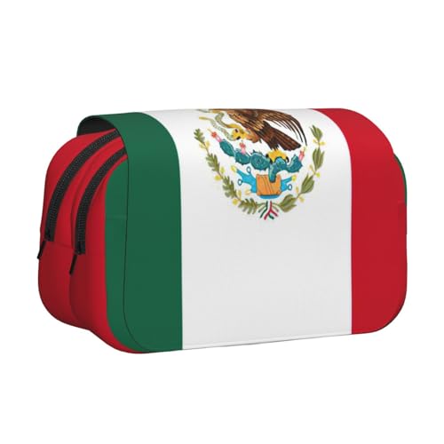 LJABCVNN Federmäppchen mit Flaggenmotiv von Mexiko, doppeltes Klappetui, 2-lagiges Federmäppchen mit Reißverschlusstaschen, für Jungen und Mädchen von LJABCVNN