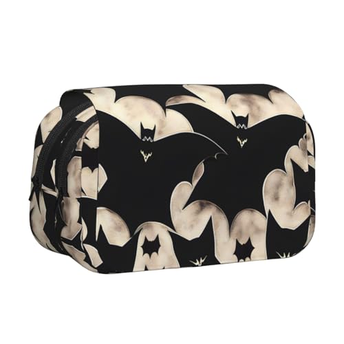 LJABCVNN Federmäppchen mit Fledermausdruck, doppeltes Klappetui, 2-lagiges Federmäppchen mit Reißverschlusstaschen, für Jungen und Mädchen von LJABCVNN