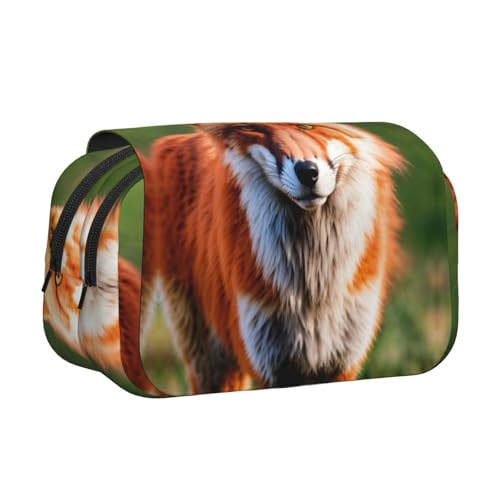 LJABCVNN Federmäppchen mit Fuchs-Aufdruck, doppeltes Klappetui, 2-lagiges Federmäppchen mit Reißverschlusstaschen, für Jungen und Mädchen von LJABCVNN