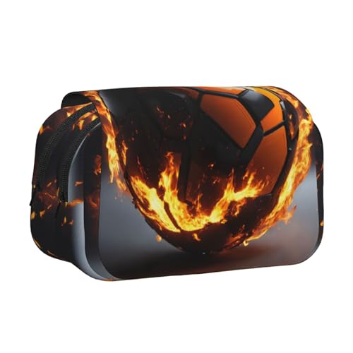 LJABCVNN Federmäppchen mit Fußball-Aufdruck, doppeltes Klappetui, 2-lagiges Federmäppchen mit Reißverschlusstaschen, für Jungen und Mädchen von LJABCVNN