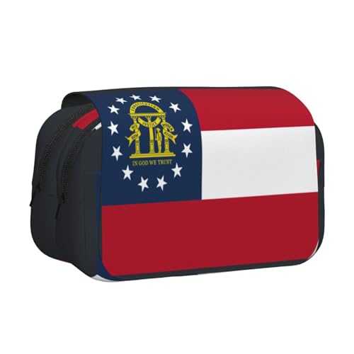 LJABCVNN Federmäppchen mit Georgia-Flagge, doppeltes Klappetui, 2-lagiges Federmäppchen mit Reißverschlusstaschen, für Jungen und Mädchen von LJABCVNN