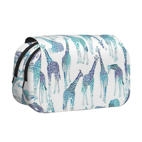 LJABCVNN Federmäppchen mit Giraffenmuster, doppeltes Klappetui, 2-lagiges Federmäppchen mit Reißverschlusstaschen, für Jungen und Mädchen von LJABCVNN