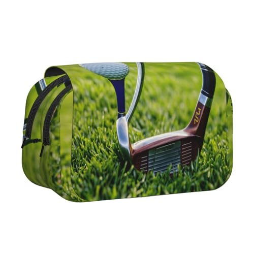 LJABCVNN Federmäppchen mit Golfplatz-Druck, doppeltes Klappetui, 2-lagiges Federmäppchen mit Reißverschlusstaschen, für Jungen und Mädchen von LJABCVNN