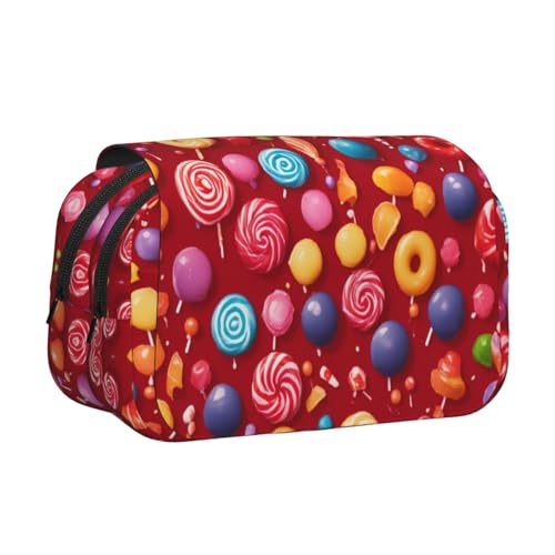 LJABCVNN Federmäppchen mit Lutscher-Aufdruck, doppeltes Klappetui, 2-lagiges Federmäppchen mit Reißverschlusstaschen, für Jungen und Mädchen von LJABCVNN