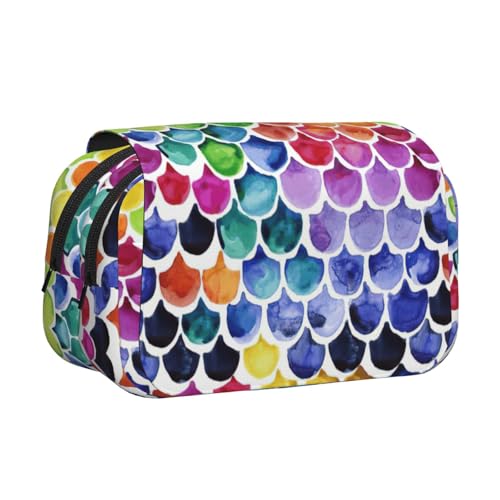 LJABCVNN Federmäppchen mit Meerjungfrauen-Motiv und Fischschuppen-Druck, doppeltes Federmäppchen, 2-lagiges Federmäppchen mit Reißverschlusstaschen, für Jungen und Mädchen von LJABCVNN