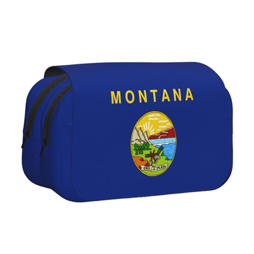 LJABCVNN Federmäppchen mit Montana-Flaggen-Druck, doppeltes Klapp-Federmäppchen, 2-lagiges Federmäppchen mit Reißverschlusstaschen, für Jungen und Mädchen von LJABCVNN