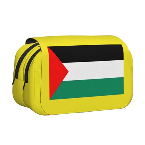 LJABCVNN Federmäppchen mit Palästina-Flaggen-Druck, doppeltes Klappetui, 2-lagiges Federmäppchen mit Reißverschlusstaschen, für Jungen und Mädchen von LJABCVNN