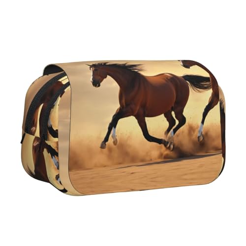 LJABCVNN Federmäppchen mit Pferdestreifenmuster, doppeltes Klappetui, 2-lagiges Federmäppchen mit Reißverschlusstaschen, für Jungen und Mädchen von LJABCVNN