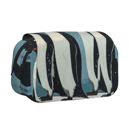 LJABCVNN Federmäppchen mit Pinguin-Druck, doppeltes Klappetui, 2-lagiges Federmäppchen mit Reißverschlusstaschen, für Jungen und Mädchen von LJABCVNN