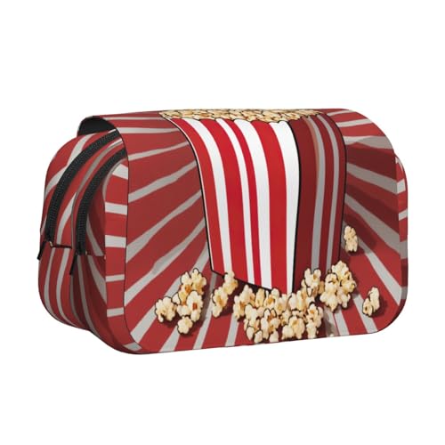 LJABCVNN Federmäppchen mit Popcorn-Druck, doppeltes Klappetui, 2-lagiges Federmäppchen mit Reißverschlusstaschen, für Jungen und Mädchen von LJABCVNN