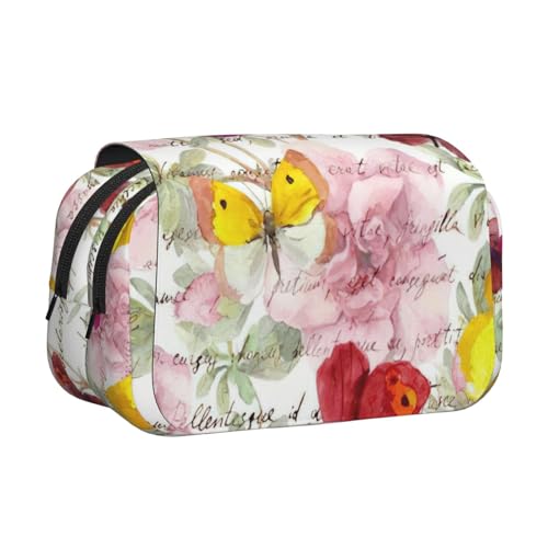 LJABCVNN Federmäppchen mit Schmetterlingsdruck, doppeltes Klappetui, 2-lagiges Federmäppchen mit Reißverschlusstaschen, für Jungen und Mädchen von LJABCVNN